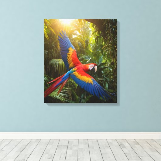 Macaw in een regenwoud luifel canvas afdruk (Insitu (Houten vloer))