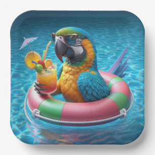 Macaw in een zwembad papieren bordje