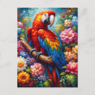 Macaw met kleurrijke bloemen briefkaart