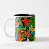 Macaw, multicolored Flowers & Palmbladeren Tweekleurige Koffiemok (Links)