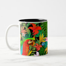 Macaw, multicolored Flowers & Palmbladeren
