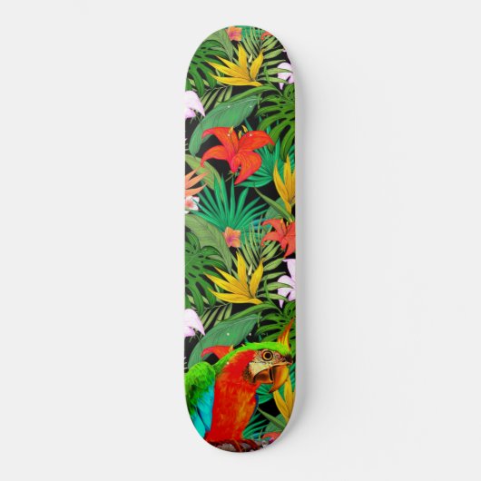 Macaw & Multicolored Flowers Persoonlijk Skateboard (Voorkant)