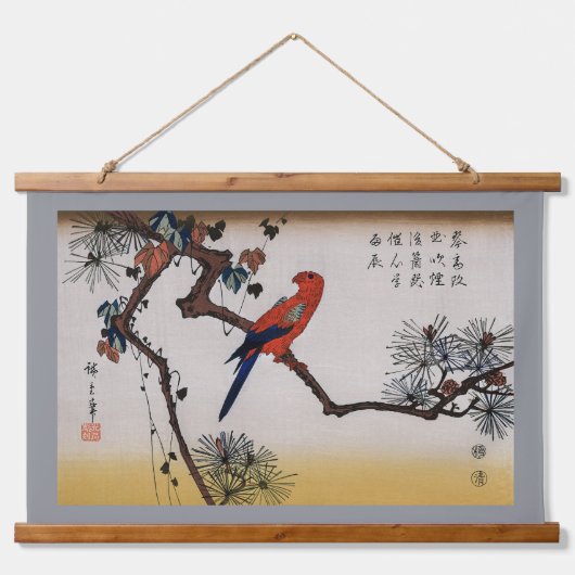 Macaw on Pine Branch, Hiroshige Hangend Wandkleed (Voorkant)