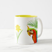 Macaw & Palmbladeren Tweekleurige Koffiemok (Voorkant rechts)