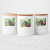 Macaw papegaai Kleurrijke veren Rode snavel Plante Voedselcontainer Etiket (Flessen)