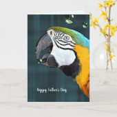 Macaw papegaai met luchtbellen op gele Vaderdag Kaart (Gele Bloem)
