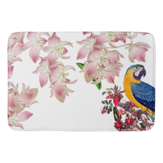 Macaw Parrot Bird Orchid Flowers Bathmat Badmat (Voorkant)