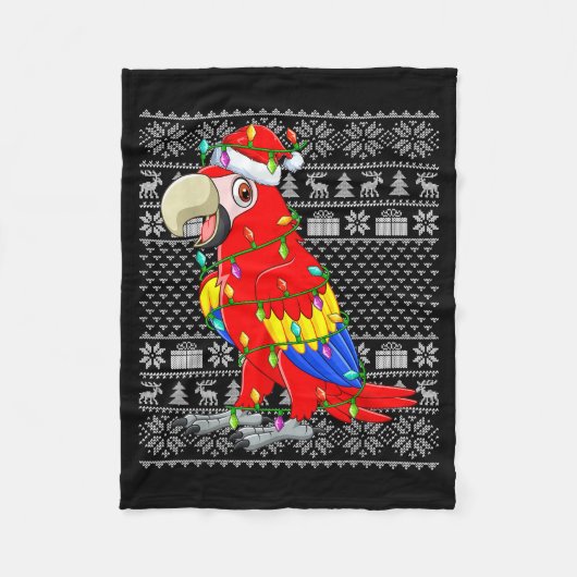 Macaw Parrot Christmas Lights Ugly Sweater Funny B Fleece Deken (Voorkant)