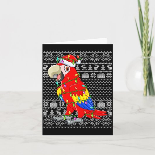 Macaw Parrot Christmas Lights Ugly Sweater Funny B Kaart (Voorkant)