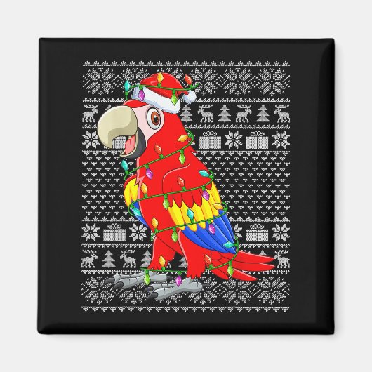 Macaw Parrot Christmas Lights Ugly Sweater Funny B Magneet (Voorkant)