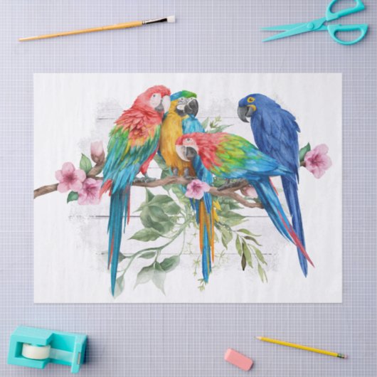 Macaw Parrot Eucalyptus Waterverf tissue paper Tissuepapier (Craft)