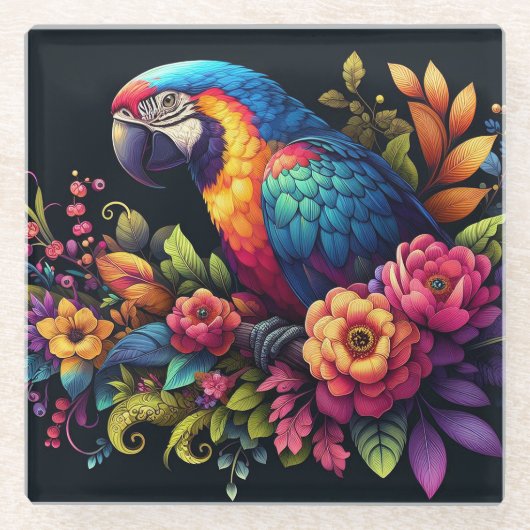Macaw Parrot Glazen Onderzetter (Voorkant)
