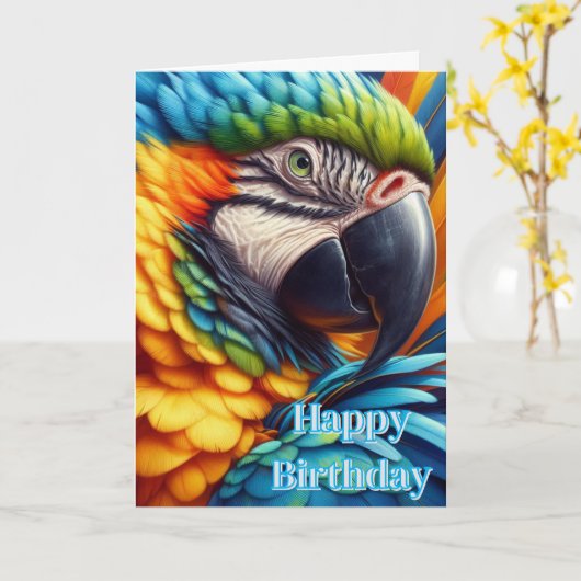 Macaw Parrot Happy Birthday Kaart (Gele Bloem)