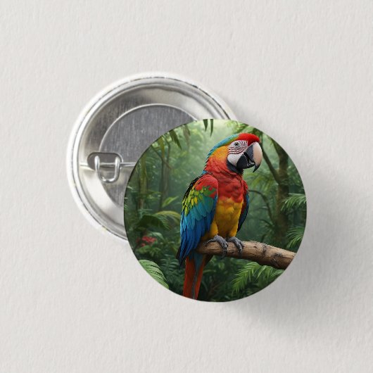 Macaw Parrot in het Oerwoud Ronde Button 3,2 Cm (Voorkant /achterkant)
