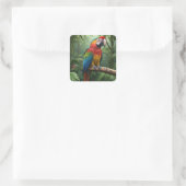 Macaw Parrot in het Oerwoud Vierkante Sticker (Tas)