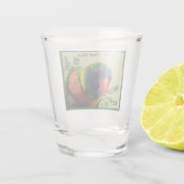 Macaw Parrot kleurrijke veren groene randbladeren Shot Glas (Achterkant)