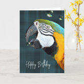 Macaw Parrot met bubels Birthday Kaart (Gele Bloem)