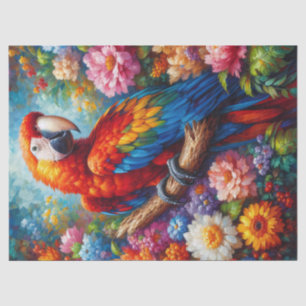 Macaw Parrot met kleurrijke bloemen Decoupage Tissuepapier