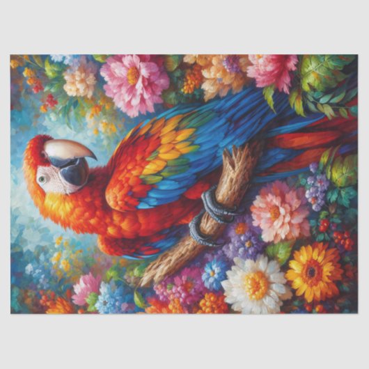 Macaw Parrot met kleurrijke bloemen Decoupage Tissuepapier (Voorkant)