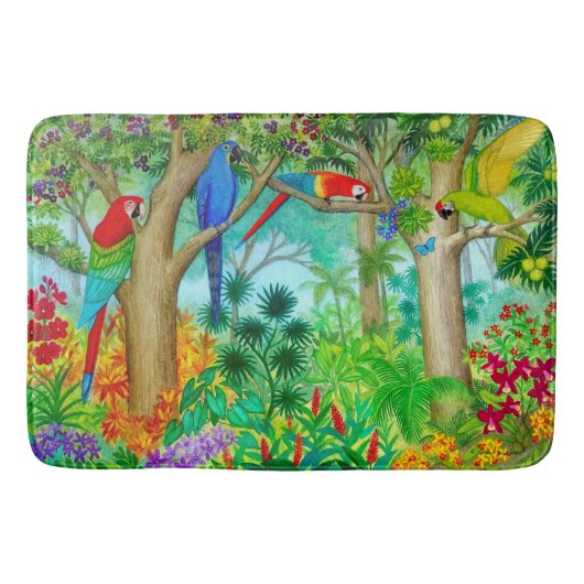 Macaw Parrot Oerwoud Art Bath Mat (Voorkant)