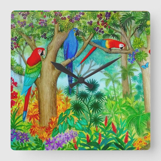 Macaw Parrot Oerwoud Art Wall klok (Voorkant)