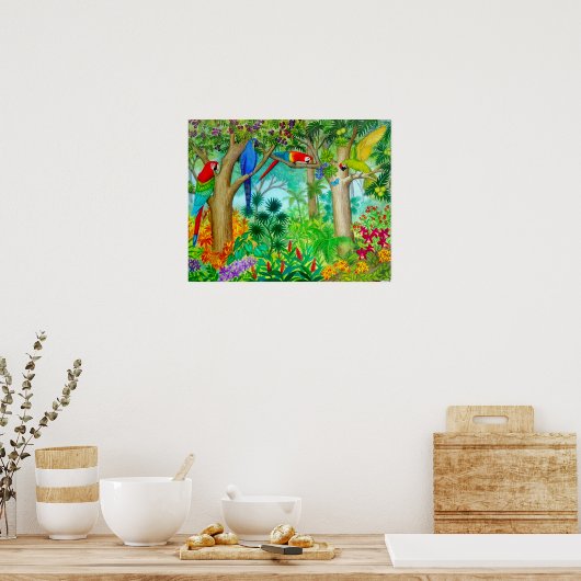 Macaw Parrot Oerwoud Waterverf Schilderend Poster (Keuken)