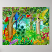 Macaw Parrot Oerwoud Waterverf Schilderend Poster (Voorkant)