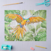 Macaw Parrot Oranje Gold Blue Tropische Waterverf Tissuepapier (Craft)