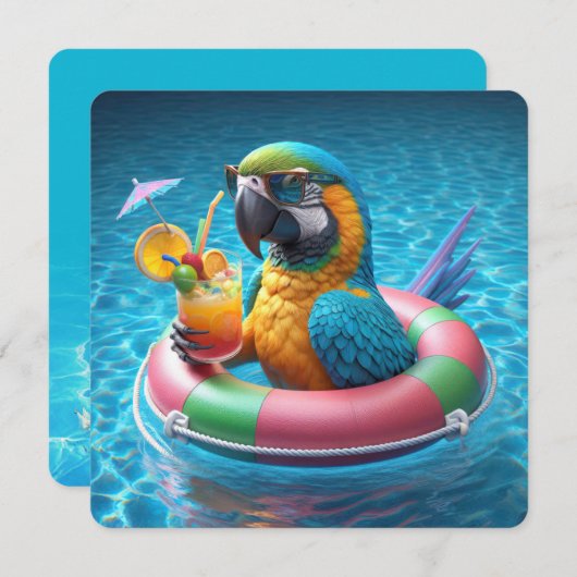 Macaw Parrot Pool Party Kaart (Voorkant / Achterkant)