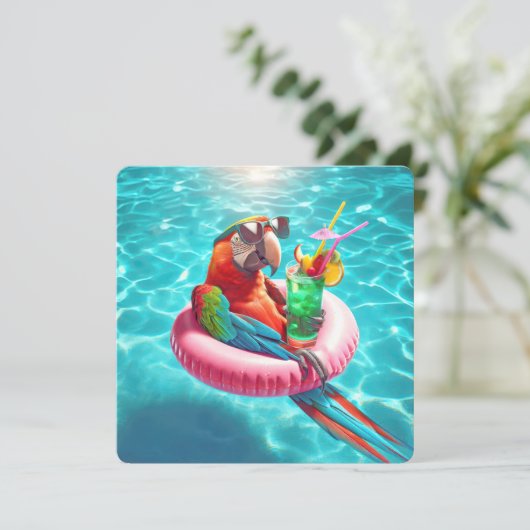 Macaw Parrot Pool Party Kaart (Staand voorkant)