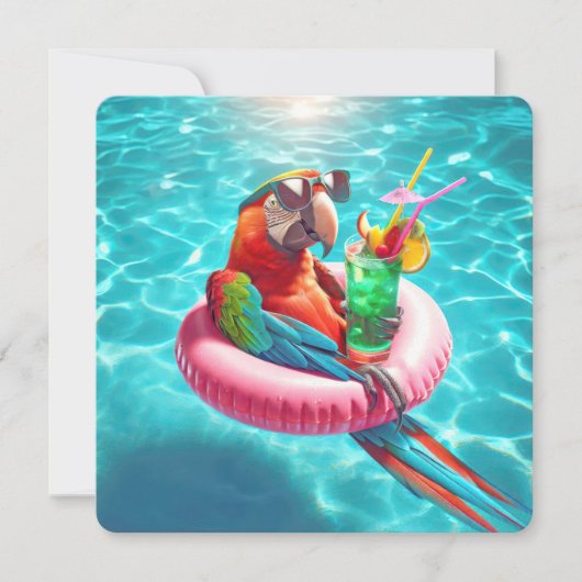 Macaw Parrot Pool Party Kaart (Voorkant)