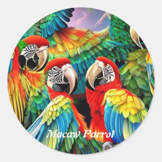 Macaw Parrot Ronde Sticker (Voorkant)