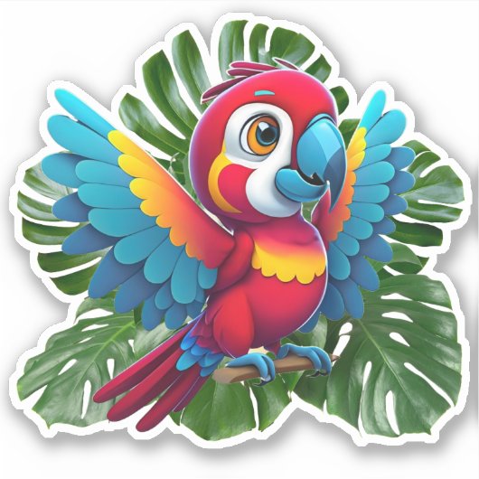 Macaw Parrot Tropical Bird, Monstera loof 🦜 Sticker (Voorkant)