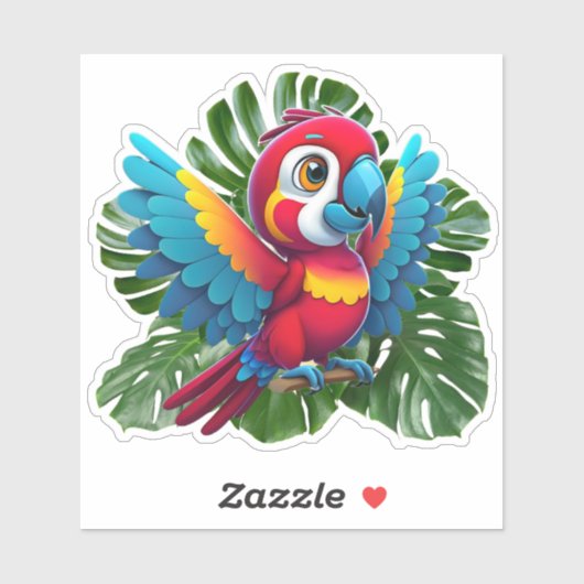 Macaw Parrot Tropical Bird, Monstera loof 🦜 Sticker (Vel)