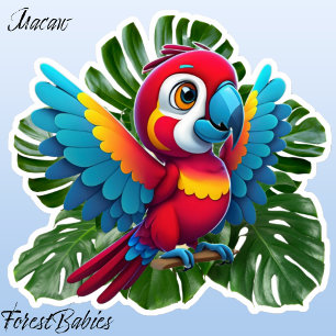 Macaw Parrot Tropical Bird, Monstera loof 🦜 Sticker