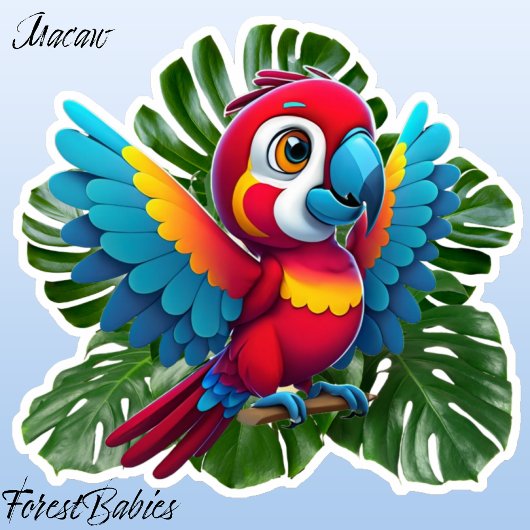 Macaw Parrot Tropical Bird, Monstera loof 🦜 Sticker