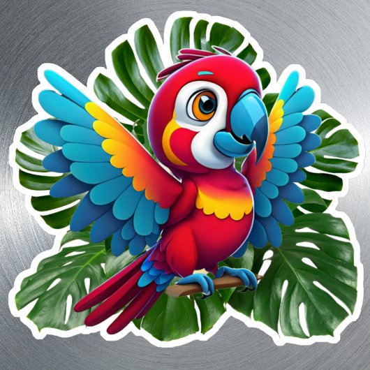 Macaw Parrot Tropical Bird, Monstera loof 🦜 Sticker