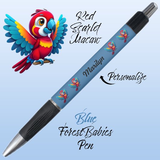 Macaw Parrot, Tropical Bird Safari Animal Blue 🦜 Pen