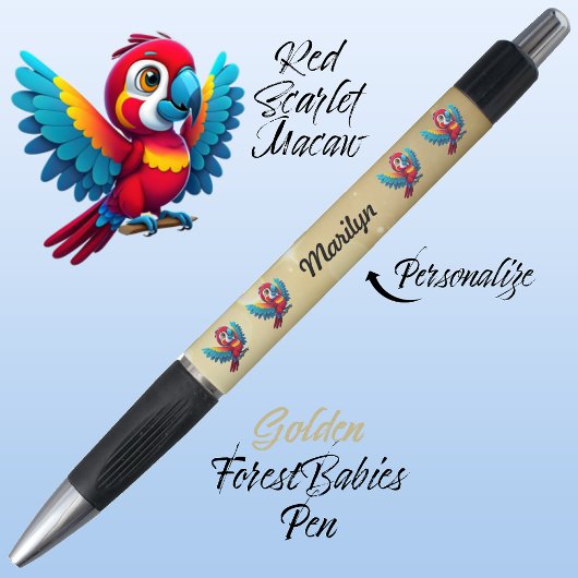 Macaw Parrot, Tropical Bird Safari Animal Gold 🦜 Pen