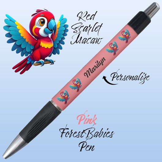 Macaw Parrot, Tropical Bird Safari Animal Pink 🦜 Pen