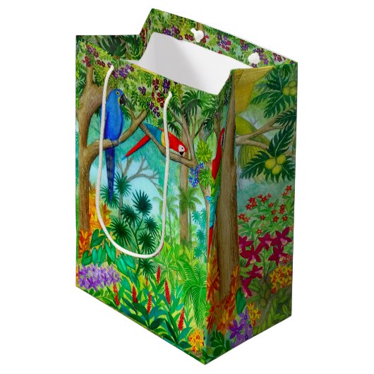 Macaw Parrot Tropisch Oerwoud Gift Bag Medium Cadeauzakje (Voorkant Gekanteld)