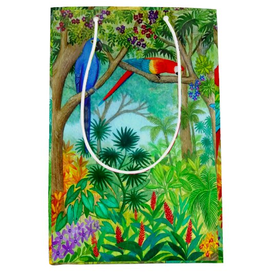 Macaw Parrot Tropisch Oerwoud Gift Bag Medium Cadeauzakje (Voorkant)