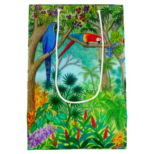 Macaw Parrot Tropisch Oerwoud Gift Bag Medium Cadeauzakje (Achterkant)