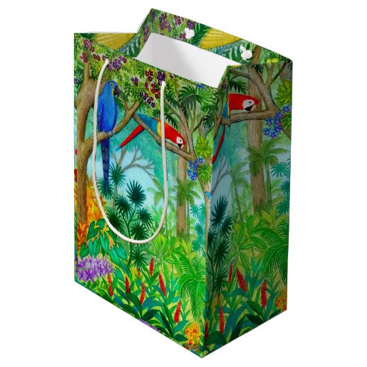 Macaw Parrot Tropisch Oerwoud Gift Bag Medium Cadeauzakje (Achterkant Gekanteld)
