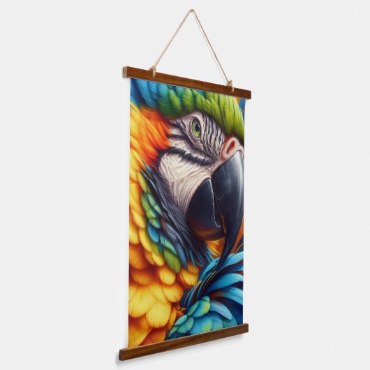 Macaw Parrot Wood Topped Wall Tapestry Hangend Wandkleed (Gebogen)