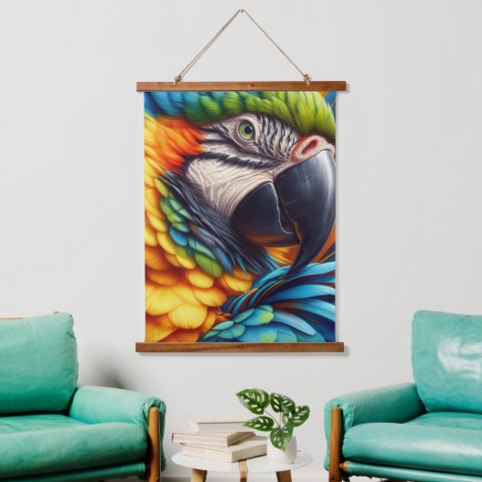 Macaw Parrot Wood Topped Wall Tapestry Hangend Wandkleed (Woonkamer)