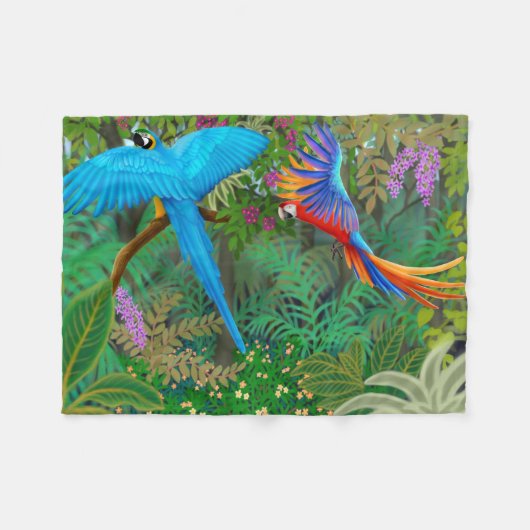Macaw Parrots in Oerwoud Fleece Blanket (Voorkant (Horizontaal))