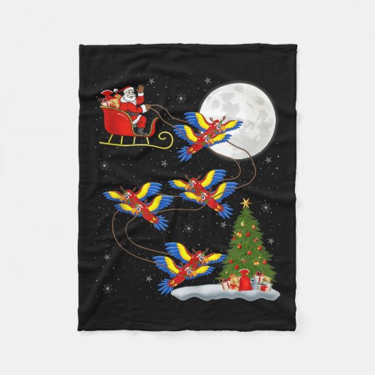 Macaw Parrots Santa Sleigh Flying Funny Magical Ch Fleece Deken (Voorkant)