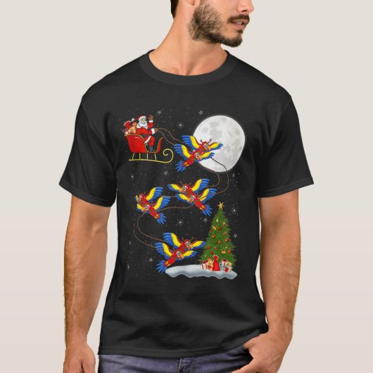 Macaw Parrots Santa Sleigh Flying Funny Magical Ch T-shirt (Voorkant)