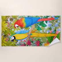 Macaw Parrots Tropical Birds Beach Towel